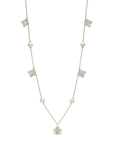 Yoko London 18kt Yellow Gold Petal Pearl And Diamond Necklace