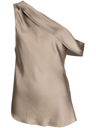 Jonathan Simkhai Lexy Classic Draped One Shoulder Top In Brown
