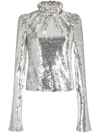 RABANNE FRILL-NECK SEQUINED TOP