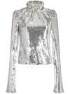 Rabanne Sequined Stand Collar Top In Silver