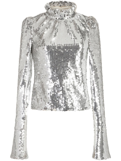 PACO RABANNE FRILL-NECK SEQUINED TOP