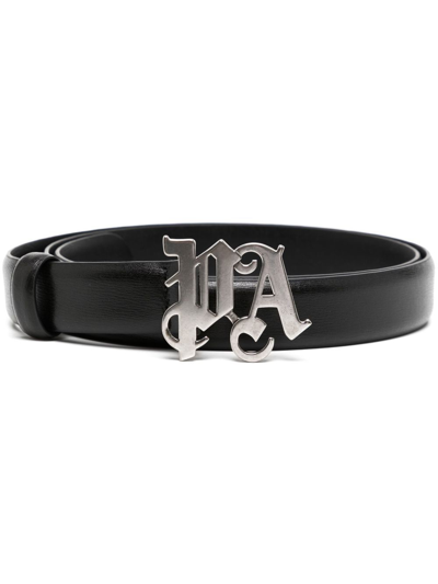 Palm Angels Monogram Caviar Logo-buckle Belt In Black
