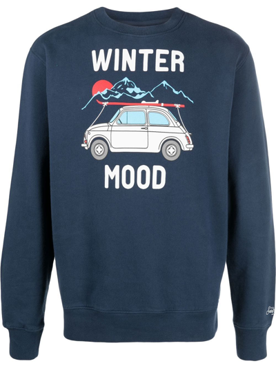 Mc2 Saint Barth Cotton Sweatshirt With 500 Mood Print In Blue