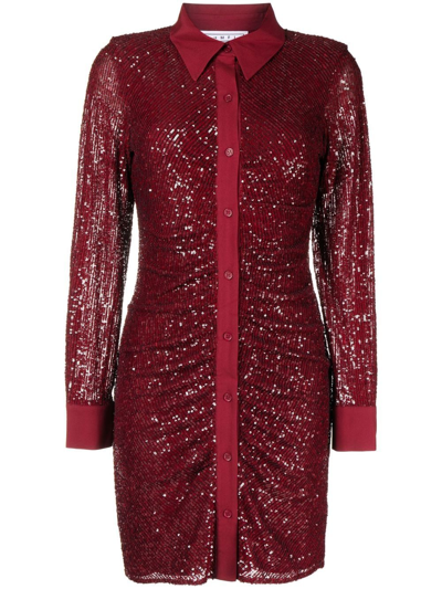 In The Mood For Love Lina Burgundy Sequin Shirt Dress In Dark Red