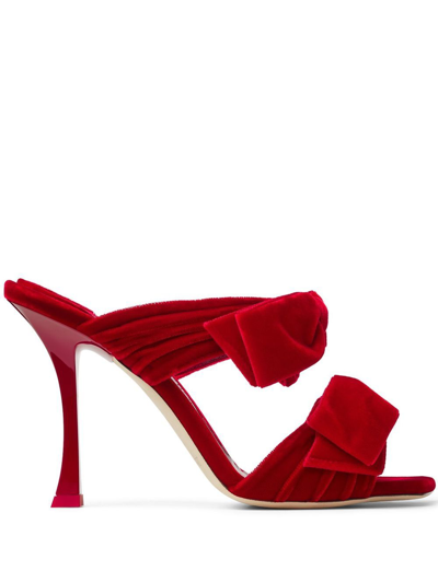 Jimmy Choo Flaca 100mm Velvet Mules In Red