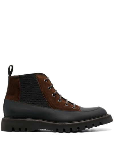 Barrett Panelled Lace-up Boots In Brown