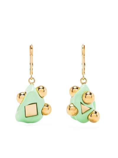 Colville Abstract Drop Earrings In Green Gold