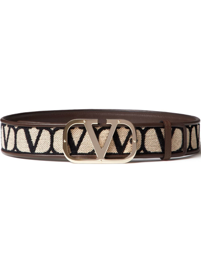 Valentino Garavani Toile Iconographe Leather Belt In Brown