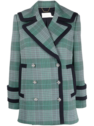 Zimmermann Check-pattern Double-breasted Jacket In Green