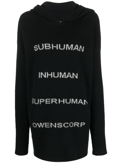 Rick Owens Intarsia-knit Pullover Hoodie In Nero