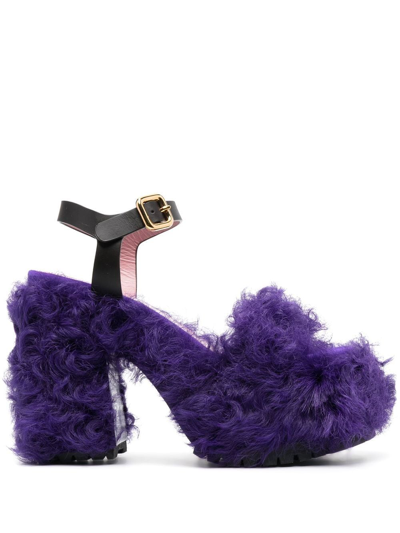 Haus Of Honey Les Terriers Shearling Platform Sandals In Purple