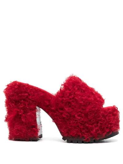 Haus Of Honey Red Les Terriers 120 Shearling Mules