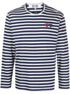 Comme Des Garçons Play Logo-patch Striped Cotton T-shirt In Blue