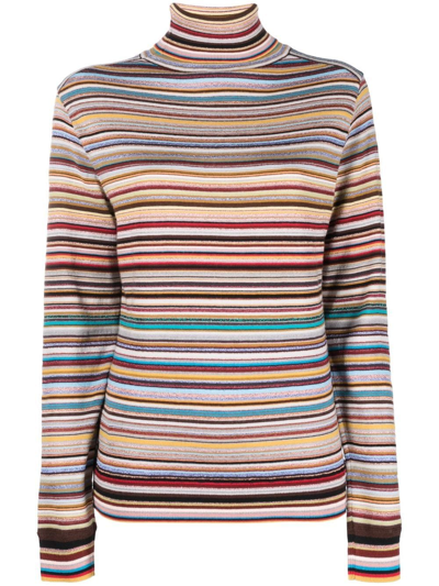 Paul Smith Roll-neck Stripe Jumper In Multicolor