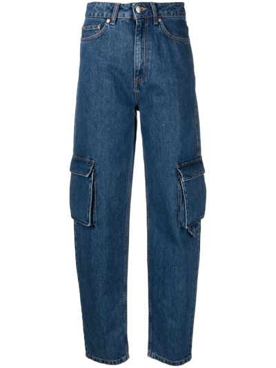 Remain Birger Christensen Olina Cotton Denim Cargo Jeans In Blue