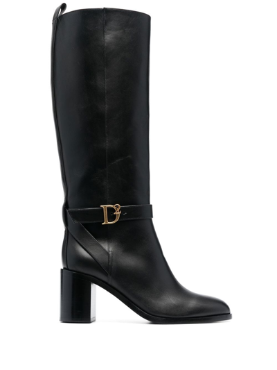 Dsquared2 Logo-buckle Leather Boots In 黑色