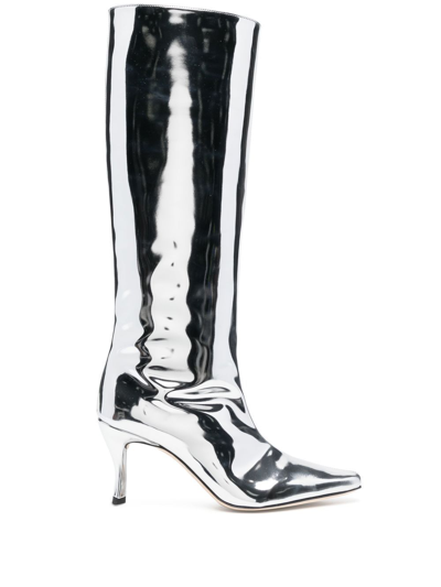 By Far 80mm Stevie Faux Leather Tall Boots In Silver