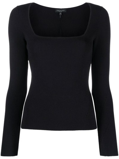 Rag & Bone Square Neck Ribbed Top In Black