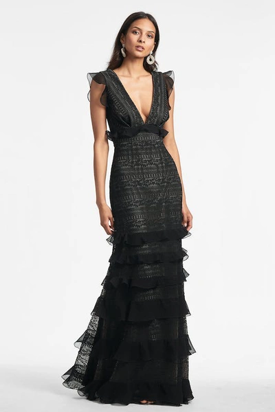 Sachin & Babi Serafina Ruffle Lace Gown In Black