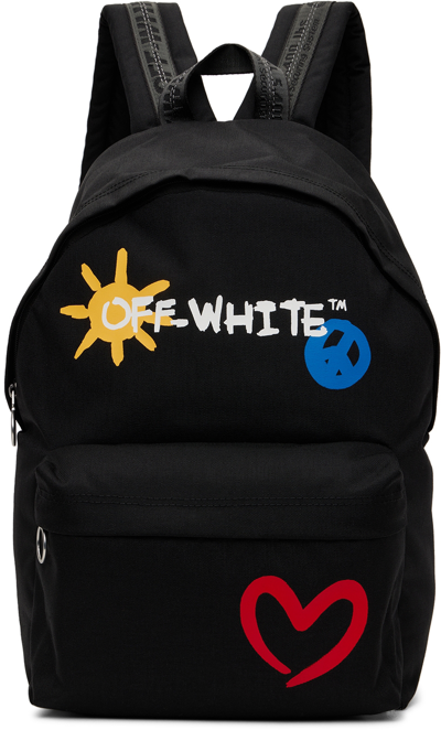 Off-white Kids Black Sun & Peace Backpack In Black Multi