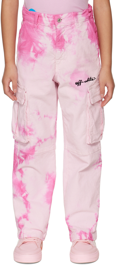 Off-white Kids' Tie Dye-print Cargo Trousers In Pink Black