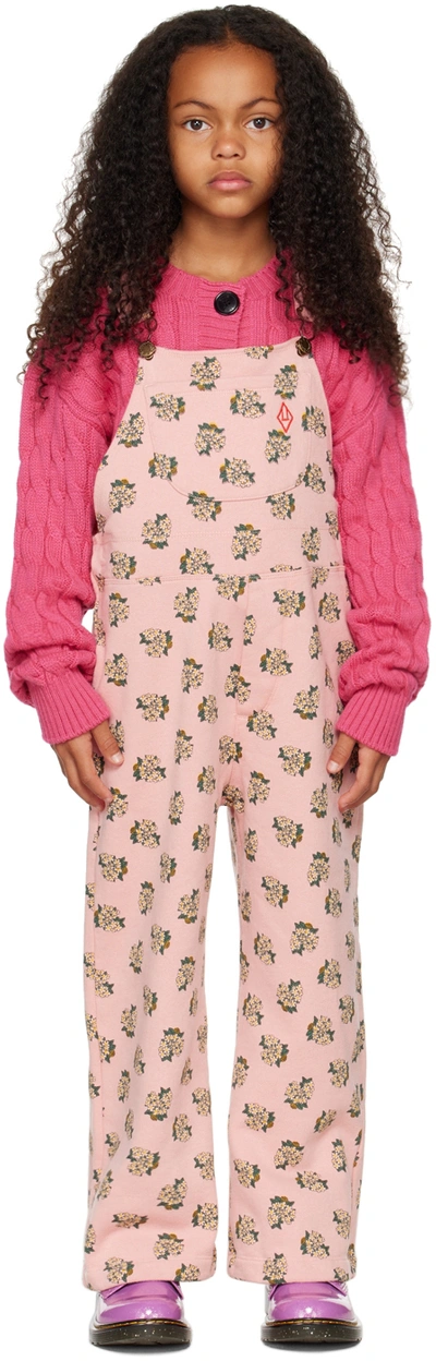 The Animals Observatory Mule Printed Cotton Jersey Dungarees In Pink Flowers