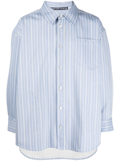 Alexander Wang Striped Cotton Shirt Jacket In Blue