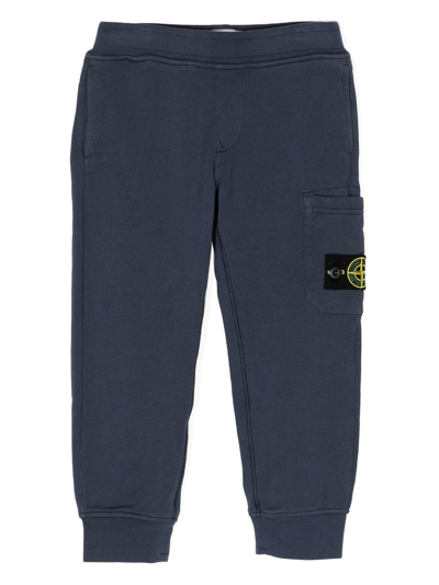 Stone Island Junior Kids' Side Logo-patch Detail Trousers In Blue