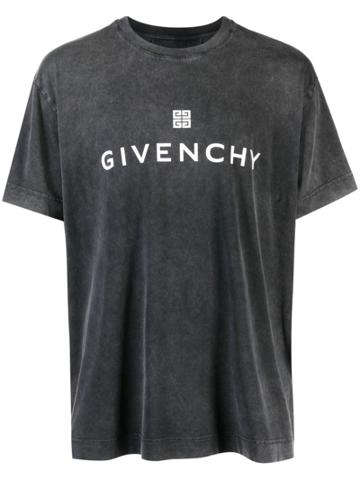 Givenchy Distressed 4g Logo T-shirt In Grey