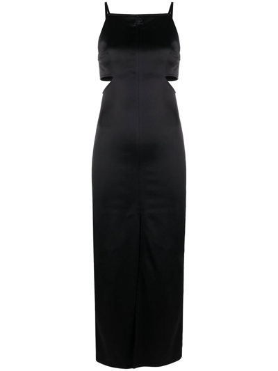 Courrèges Swallow Neck Satin Maxi Dress In Black