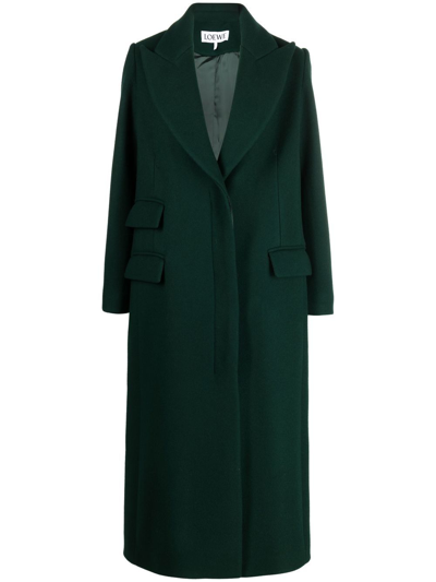 Loewe Single-breasted Wool Coat In Green