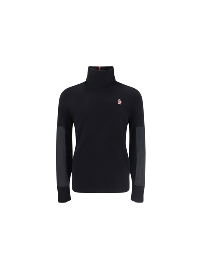 Moncler Grenoble Turtleneck Panelled Sweater In Black