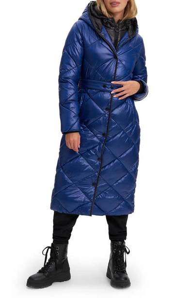 Noize Amiyah Belted Diamond Quilt Longline Jacket In Bellweather Blue