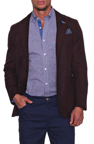 Tailorbyrd Modern Fit Check Sportcoat In Burgundy,cranberry