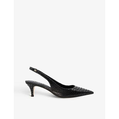 Dune Capitol Reptile-effect Slingback Leather Courts In Black-rept Print Leather