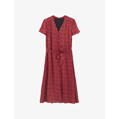 Ikks Bandana-print Woven Midi Dress In Red