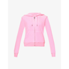 Juicy Couture Classic Recycled Polyester Blend Velour Zip Front Crop Hoodie In Cotton Candy302