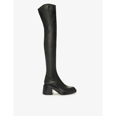Maje Frizzante Square-toe Leather Knee High Boots In Black