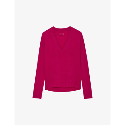 Zadig & Voltaire Vivi Patch V-neck Cashmere Jumper In Framboise