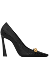Saint Laurent Severine Pumps In Crocodile-embossed Patent Leather In Black