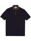 Gucci Polo Con Colletto Web In Blue