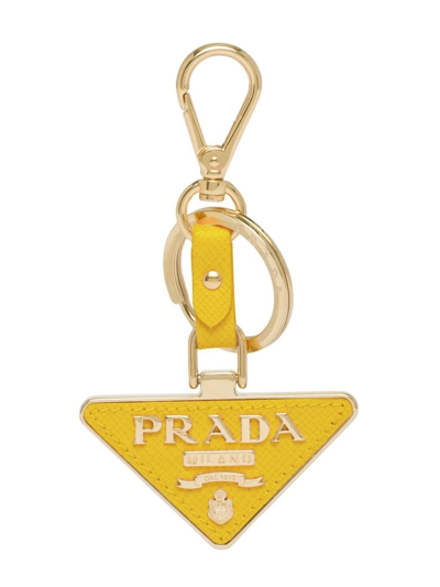 Prada Leather Logo-charm Key Ring In Gelb