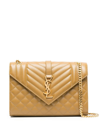 Saint Laurent Medium Tri-quilted Matelasse Grain De Poudre Flap Shoulder Bag, Golden Hardware In Braun