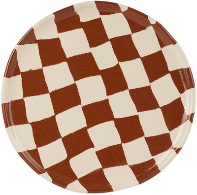 Henry Holland Studio Brown & White Check Dinner Plate In Terra/white