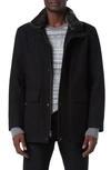 Andrew Marc Wool Blend Faux Fur Collared Jacket In Black