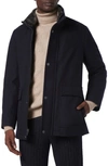 Andrew Marc Wool Blend Faux Fur Collared Jacket In Blue Heather