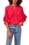 Vince Camuto Ruffle Sleeve Split Neck Blouse In Geranium