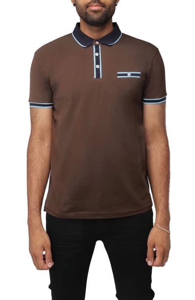 X-ray Pipe Trim Short Sleeve Polo In Dark Brown