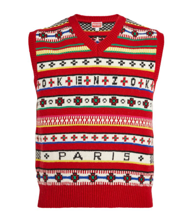 Kenzo Wool And Cotton-blend Jacquard Sweater Vest In Red