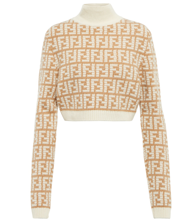 Fendi Monogram Jacquard Cropped Knit Jumper In Multi